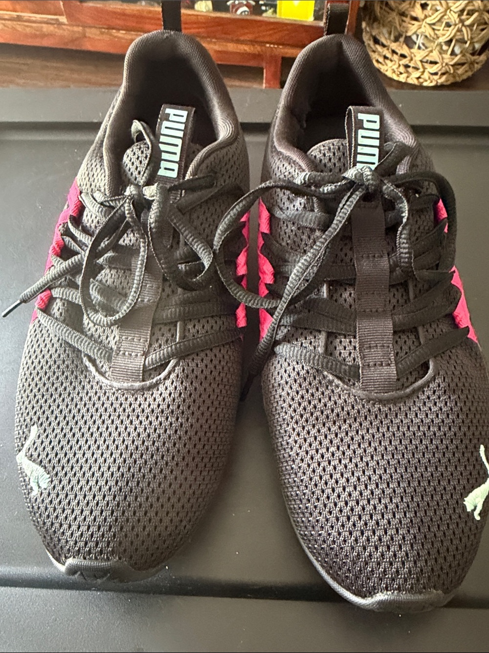 Puma Black Athletic Sneakers with Pink Accents